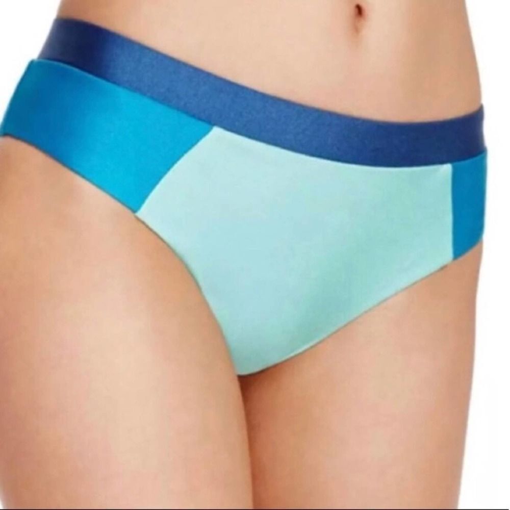 MINKPINK Sea Splice Colorblock Cheeky Hipster Shimmer Bikini Bottoms Blue Medium